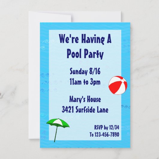 Geeignetes Pool-Party Einladungen (Rückseite)