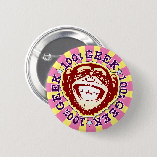 Geek 100% Funny Funky Monkey Abzeichen Button (Vorne & Hinten)
