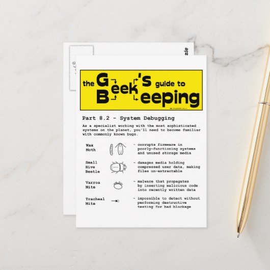Geek Beekeeping (Debuggen) - Postkarte (Vorderseite/Rückseite Beispiel)