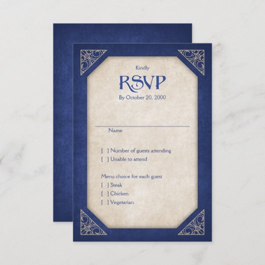 Geek Blue Library Book Literary Wedding RSVP Karte (Vorne/Hinten)