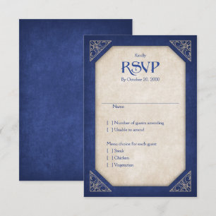 Geek Blue Library Book Literary Wedding RSVP Karte