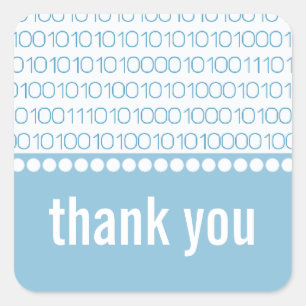 Geek Chic Binary Code Danke Stickers, Blue Quadratischer Aufkleber