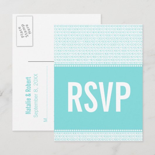 Geek Chic Binary Code UAWG Postcard, Aqua Einladungspostkarte (Vorne/Hinten)