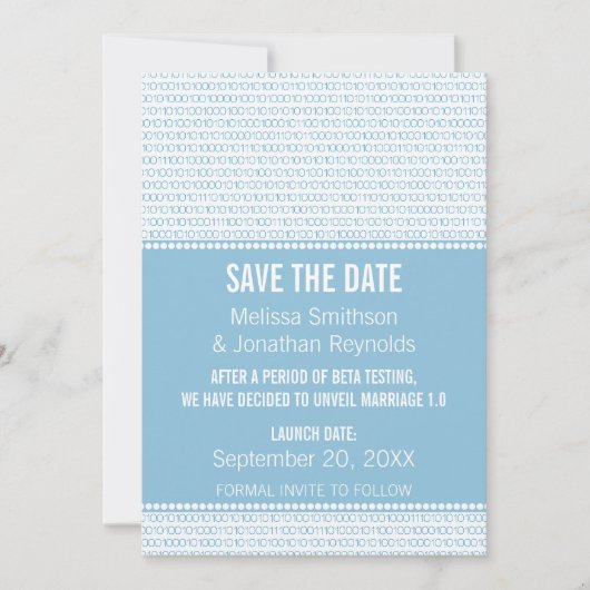 Geek Chic Binary Save the Date einladen, Blue (Vorderseite)