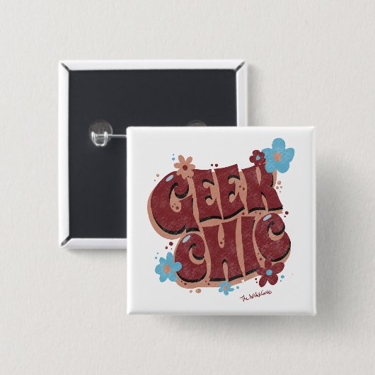 Geek Chic Handschrift gezeichneter Blumentext-Desi Button (Vorne & Hinten)