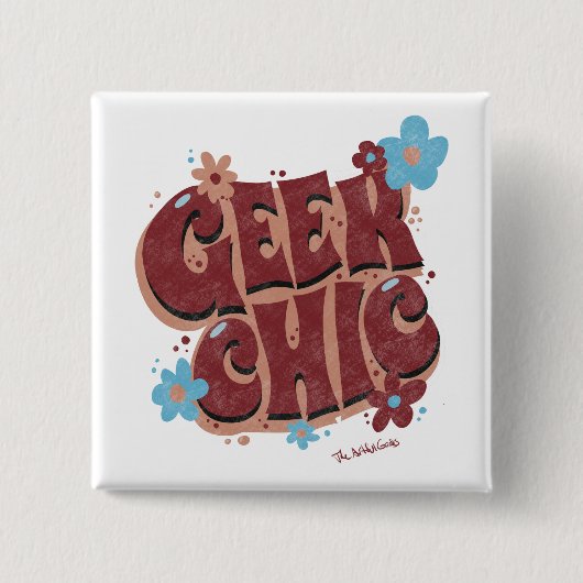 Geek Chic Handschrift gezeichneter Blumentext-Desi Button (Vorderseite)