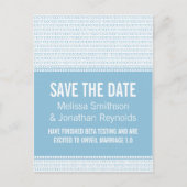 Geek Chic Save the Date Postcard, blau Ankündigungspostkarte (Vorderseite)