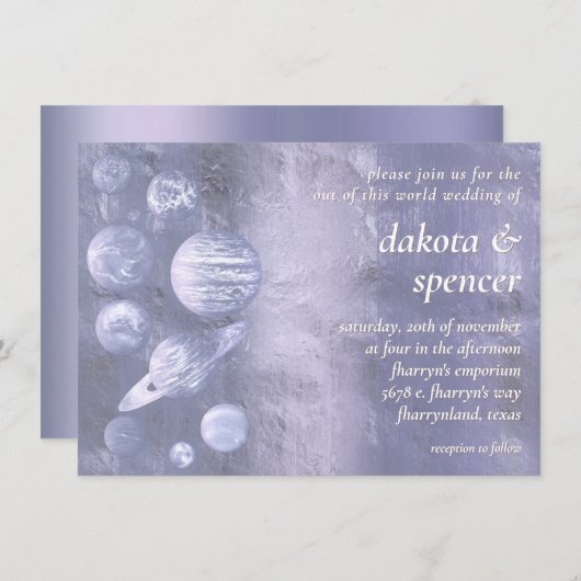 Geek Chic Wedding | Dusty Lavender Solar System Einladung (Vorne/Hinten)