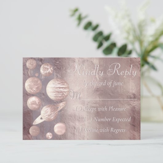 Geek Chic Wedding | Kupfer-Rose-Goldplanen RSVP Karte (Stehend Vorderseite)