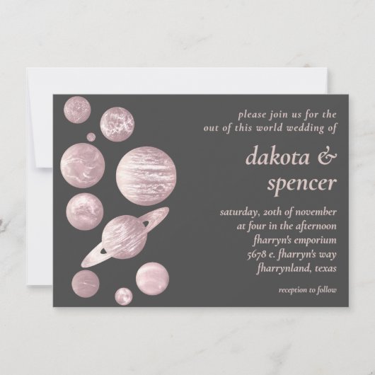 Geek Chic Wedding | Mauve Pink Grey Solar System Einladung (Vorderseite)