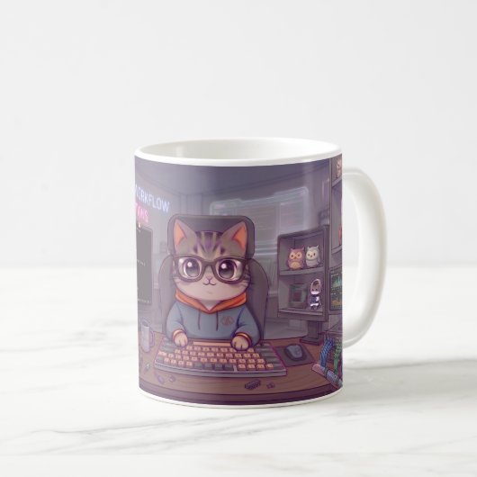Geek Coding Katze Tasse – Süße Programmierer Kaffe (VorderseiteRechts)