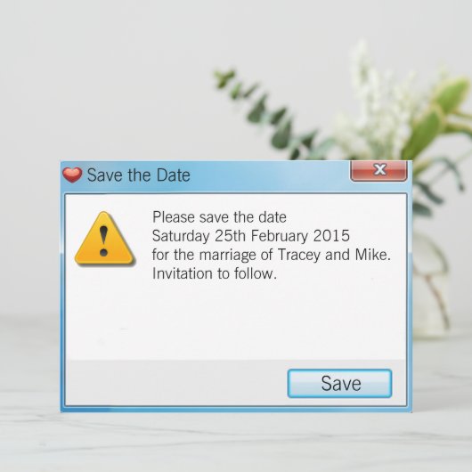 Geek-Fehlermeldung Save the Date Einladung Blau (Stehend Vorderseite)
