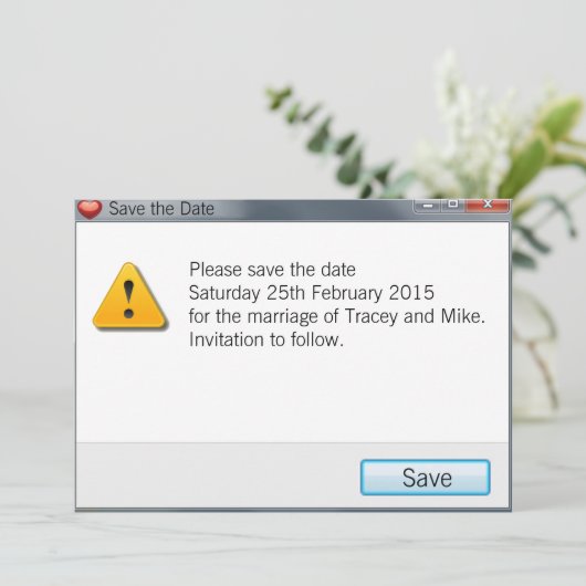 Geek-Fehlermeldung Save the Date Einladung grau (Stehend Vorderseite)