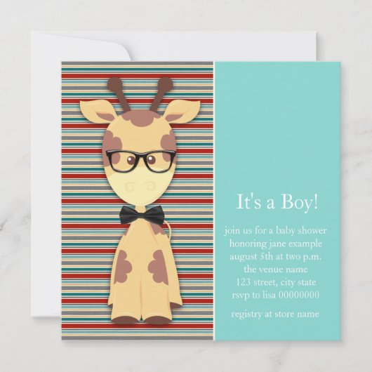 Geek Giraffe Baby Boy Shower Einladung (Vorderseite)