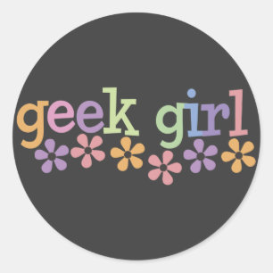 Geek Girl Daisies Runder Aufkleber