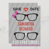 Geek Glasses & Hearts Wedding Save the Date (Vorne/Hinten)