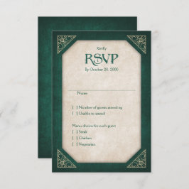 Geek Green Library Book Literary Wedding RSVP Karte
