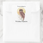 Geek Hipster Owl in Brille Cooles Buchzeichen Quadratischer Aufkleber (Tasche)