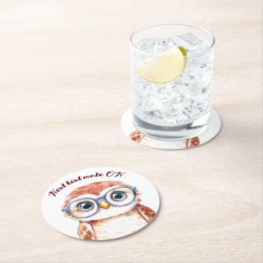 Geek Nerd Bird Runder Pappuntersetzer (Vor Ort)