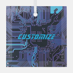 Geek Out Custom PCB Blue Electronic Circuit Board Ornament Aus Glas