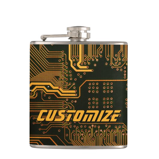 Geek Out Custom PCB Orange Circuit Board Flachmann (Vorderseite)