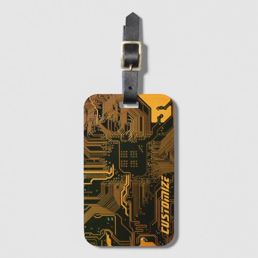 Geek Out Custom PCB Orange Circuit Board Gepäckanhänger (Vorderseite Vertikal)