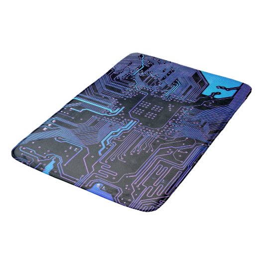 Geek Out Nerd PCB Blue Electronic Circuit Board Badematte (Schrägansicht)
