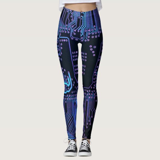 Geek Out Nerd PCB Blue Electronic Circuit Board Leggings (Vorderseite)