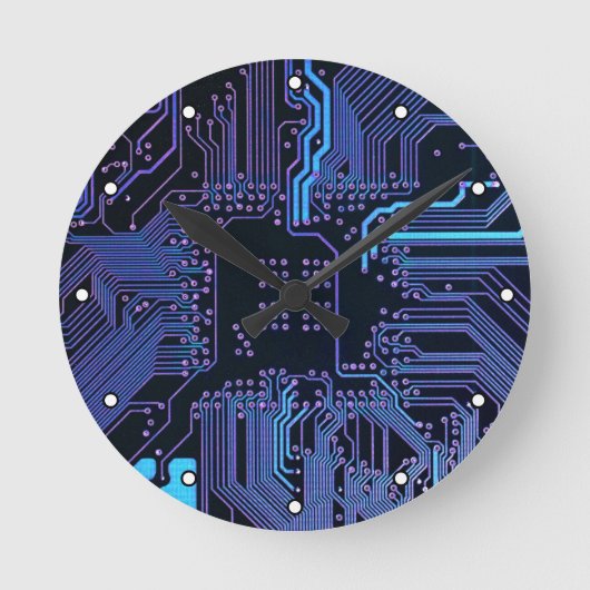 Geek Out Nerd PCB Blue Electronic Circuit Board Runde Wanduhr (Vorderseite)