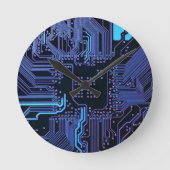 Geek Out Nerd PCB Blue Electronic Circuit Board Runde Wanduhr (Vorderseite)