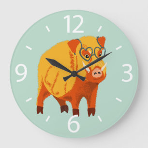 Geek Pig Funny Boar Wild Animal Große Wanduhr