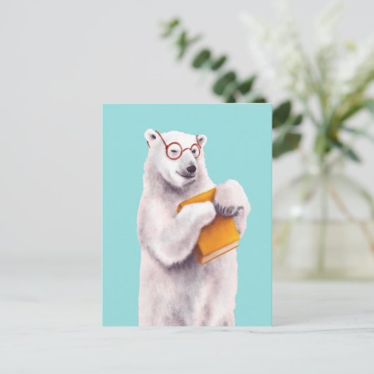 Geek Polar Bear Reading Postkarte (Stehend Vorderseite)