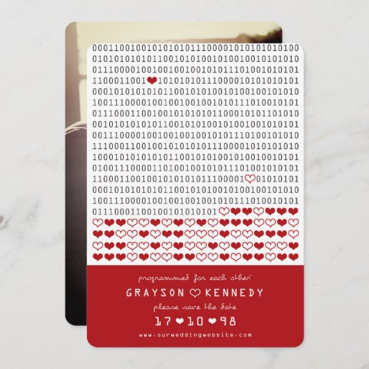 Geek Programmed for Liebe Simple Binary Code Foto Save The Date (Vorne/Hinten)