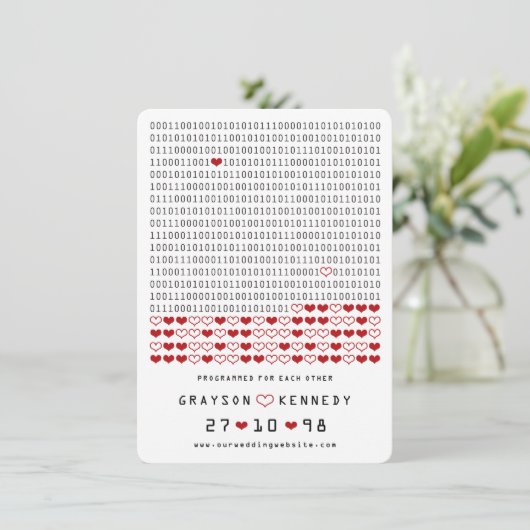 Geek Programmed for Liebe Simple Binary Code Foto Save The Date (Stehend Vorderseite)