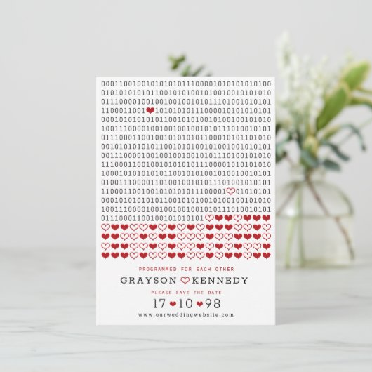 Geek Programmed for Liebe Simple Binary Code Foto Save The Date (Stehend Vorderseite)