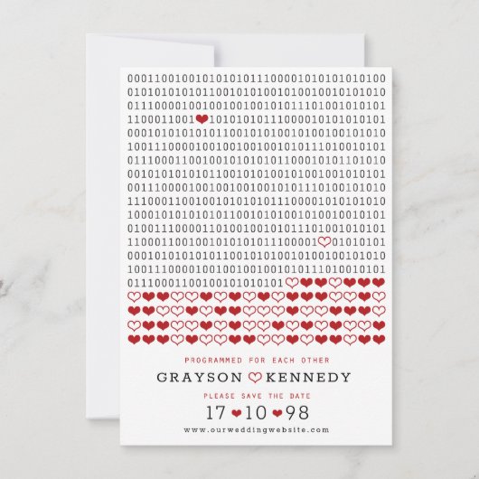 Geek Programmed for Liebe Simple Binary Code Foto Save The Date (Vorderseite)