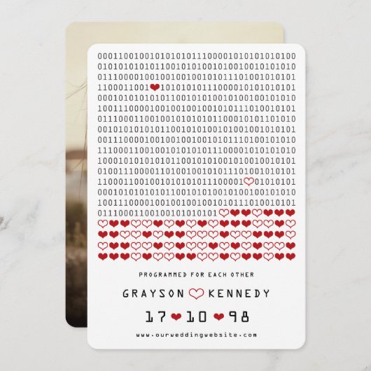 Geek Programmed for Liebe Simple Binary Code Foto Save The Date (Vorne/Hinten)