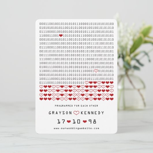 Geek Programmed for Liebe Simple Binary Code Foto Save The Date (Stehend Vorderseite)