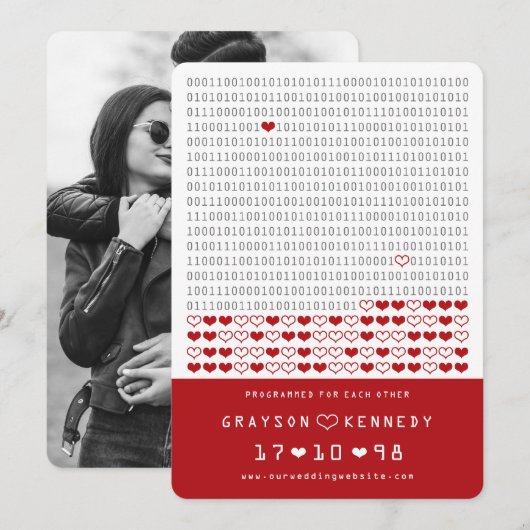 Geek Programmed for Liebe Simple Binary Code Foto Save The Date (Vorne/Hinten)