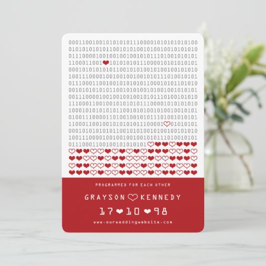 Geek Programmed for Liebe Simple Binary Code Foto Save The Date (Stehend Vorderseite)