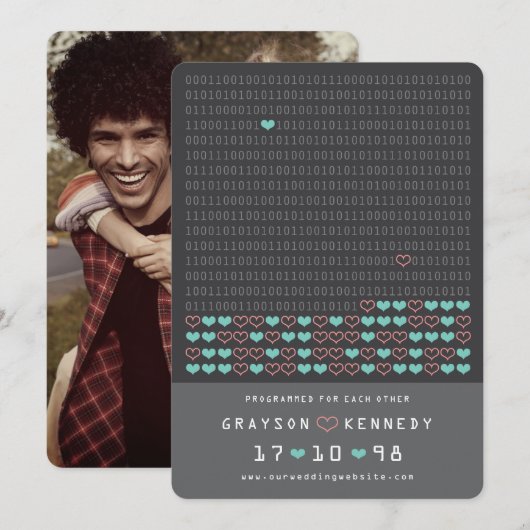 Geek programmiert für Liebe Binärkode Save the Dat Date (Vorne/Hinten)