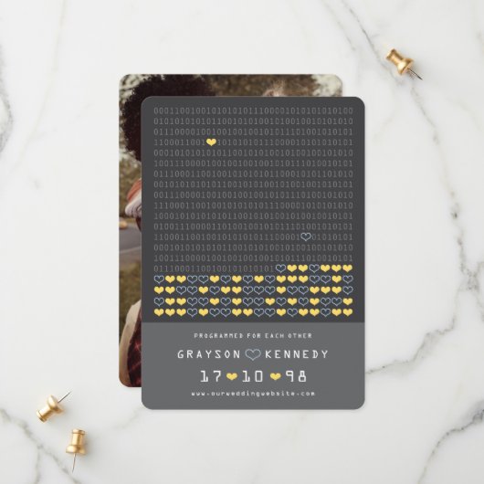 Geek programmiert für Liebe Binärkode Save the Dat Date (Vorderseite/Rückseite Beispiel)