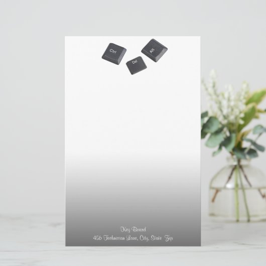 Geek Reboot Computertasten Gray Gradient Briefpapier (Stehend Vorderseite)