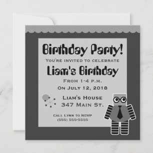 Geek Robot Birthday Party Einladungen