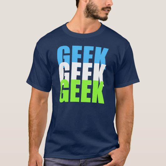 Geek-T - Shirt mit blauem weißem grünem Entwurf (Vorderseite)
