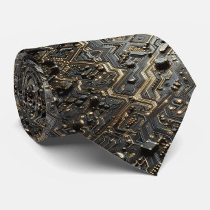 Geekige schwarze und goldene Computer-Schaltplatin Krawatte