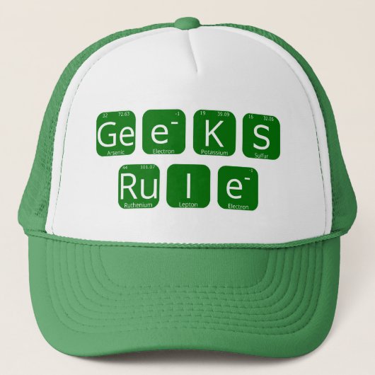 Geeks Rule Periodic Table Slogan Truckerkappe (Vorderseite)