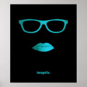 Geeky aquamarine blaue Lippen und Brillen Poster (Vorne)