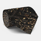 Geeky Black and Gold Circuit Computer Board Krawatte (Gerollt)