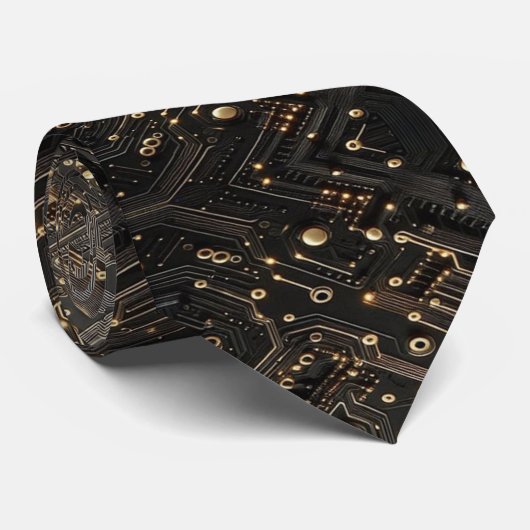 Geeky Black and Gold Circuit Computer Board Krawatte (Gerollt)